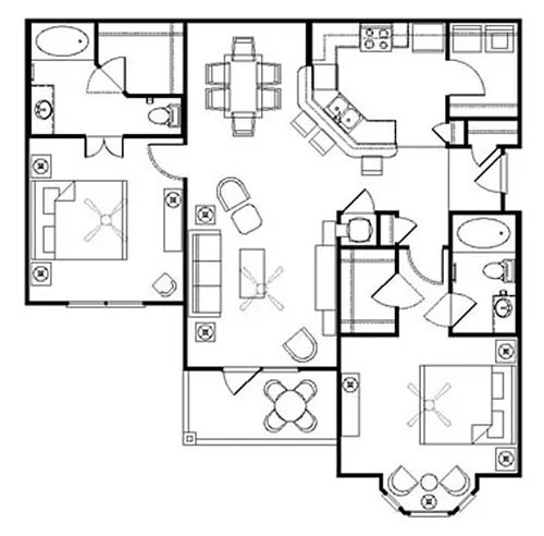Floor plan Two Bedroom with Patio