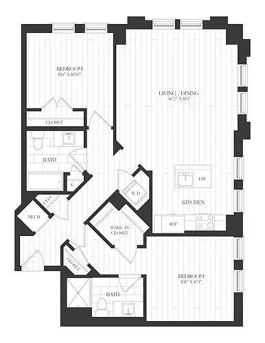 Floor plan 2 Bed/2 Bath-2B-5-The Claude