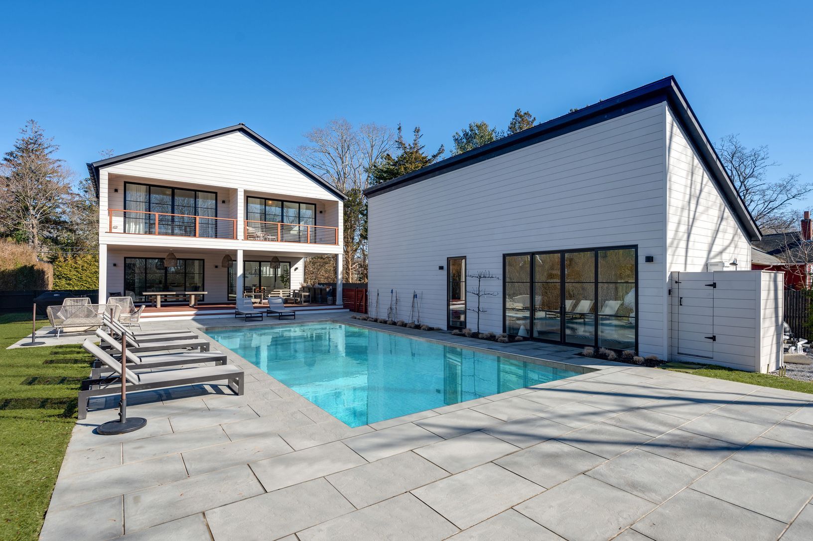 Pool pavilion with heated pool 36 x 16, spa, pool house huge bluestone deck with gas fire pit