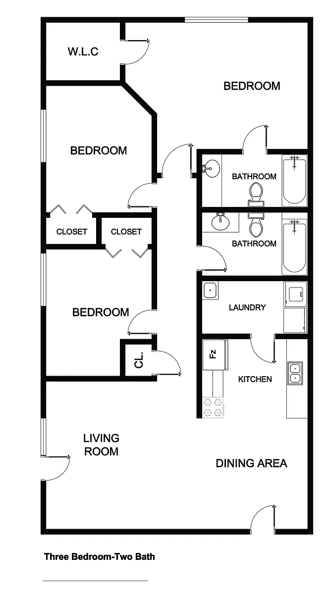 Floor plan 3 Bedroom, 2 Bath