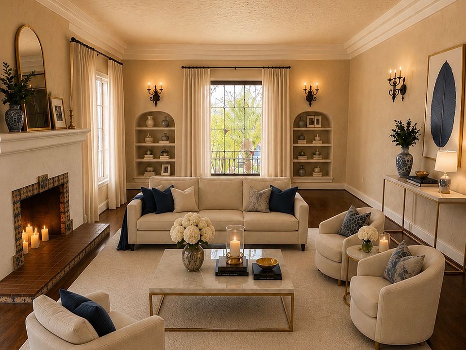 Features include gorgeous hardwood floors, large formal living and dining rooms, decorative tiled fireplace, original built-in shelving.