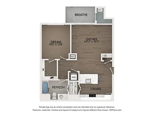 Floor plan A2.1 791sf