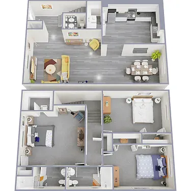 Floor plan Garden Townhome Three Bedroom Two and a Half Bath