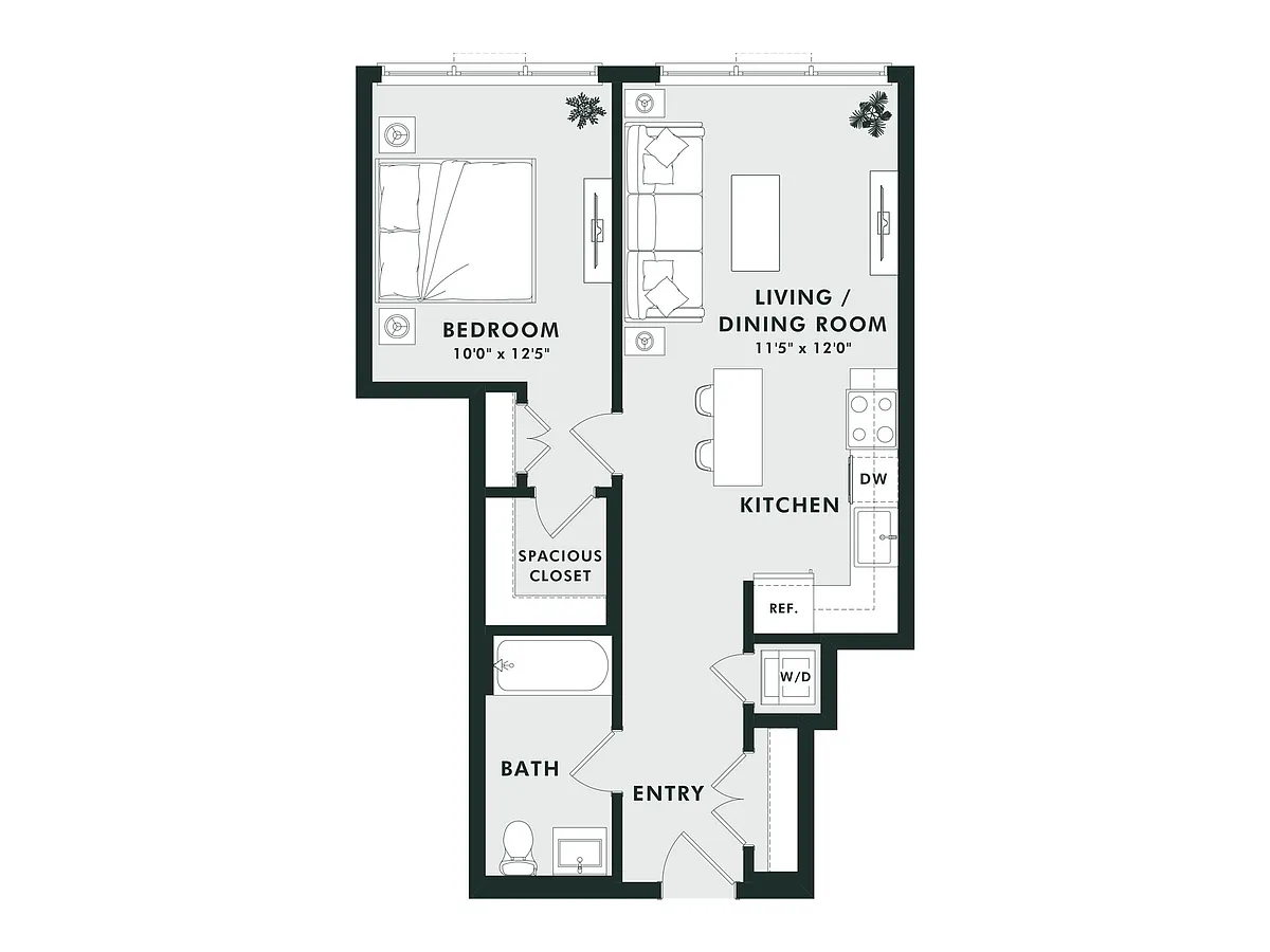 Floor plan B12.1 | 1 Bed | 1 Bath