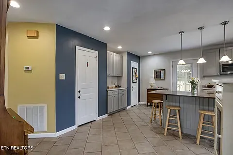 View of kitchen from side door.