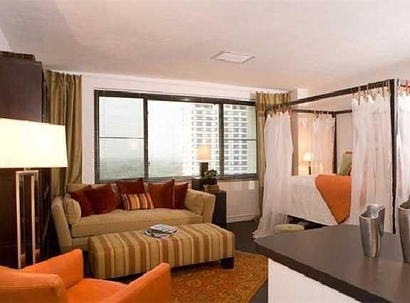 Living room with big windows; facing to the park