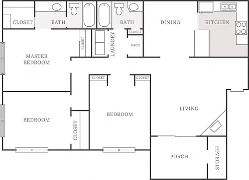 Floor plan 3 Bedroom 2 Bath