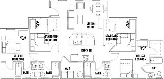 The exact floor plan. Deluxe bedroom for rent. 