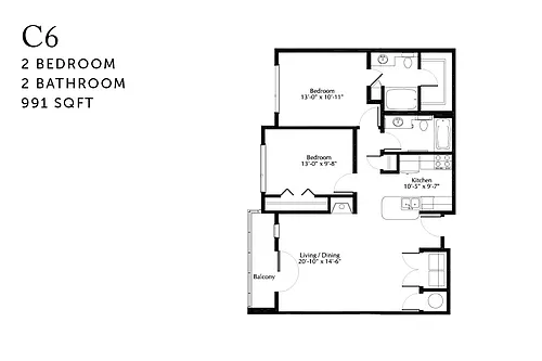 Floor plan C6r Two Bedroom Renovated