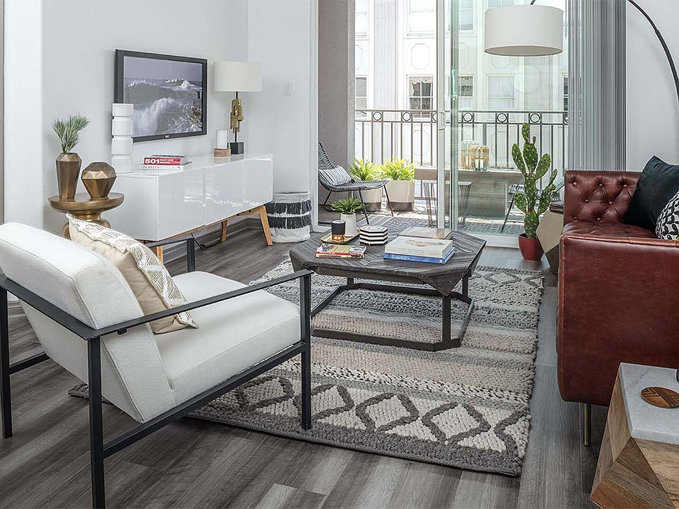 Apartment Living Room with Wood Floor Type and Balcony.