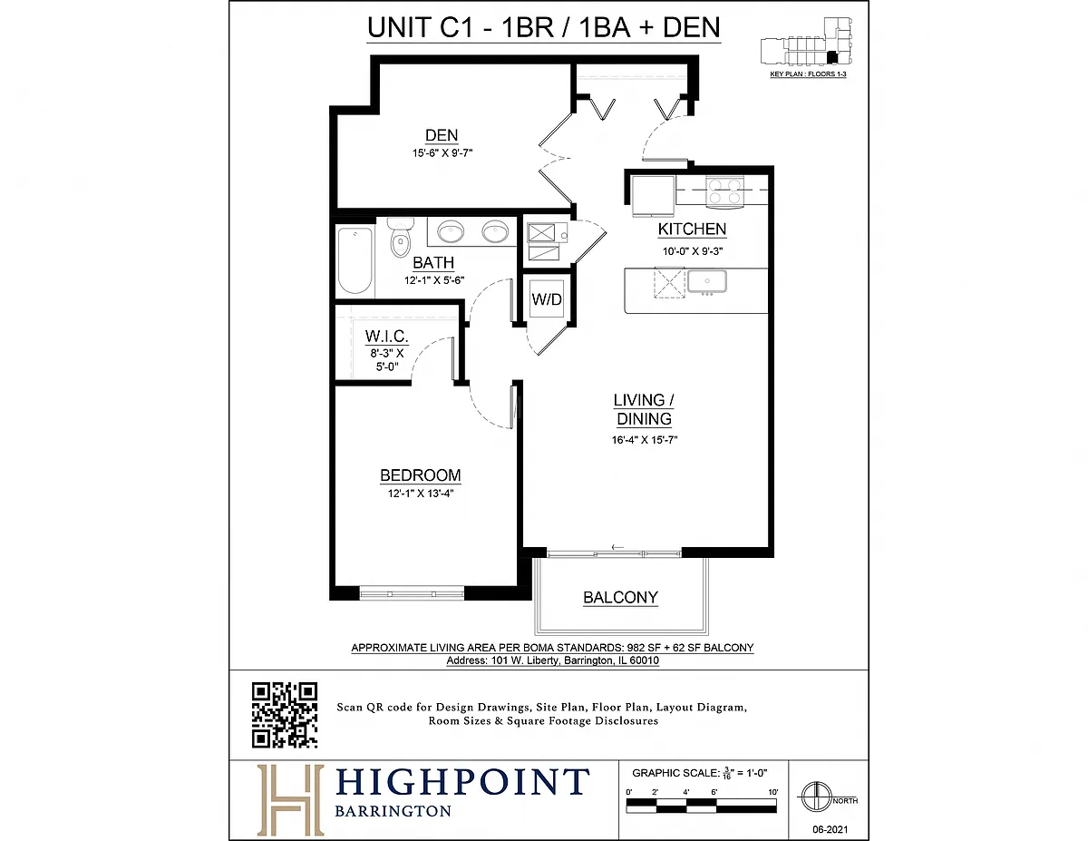 Floor plan 1 Bed 1 Bath + Den