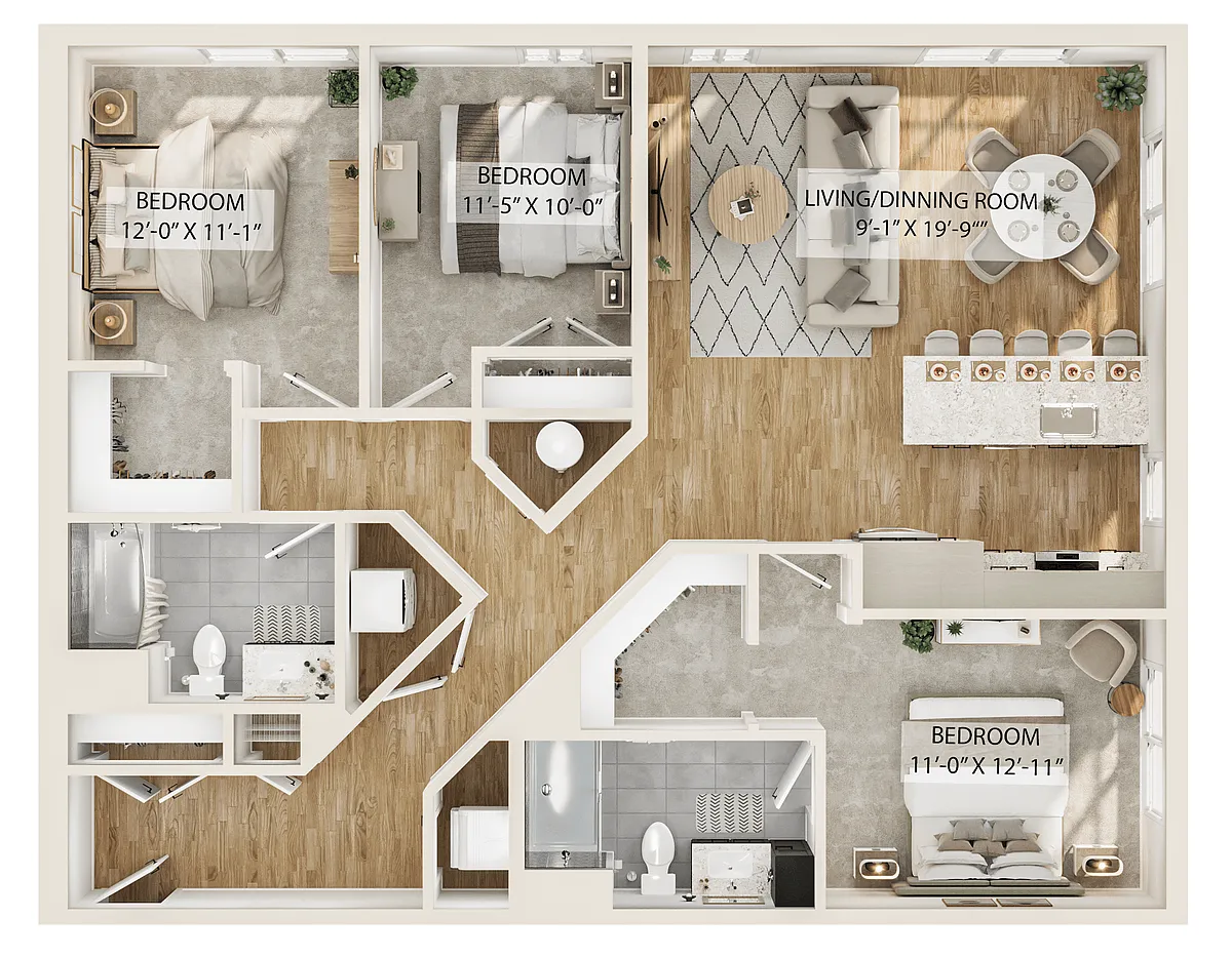 Floor plan 3 Bed/2 Bath-C2