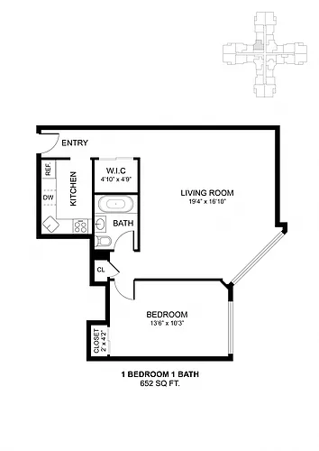 Floor plan 1 Bdrm 652 Sq Ft