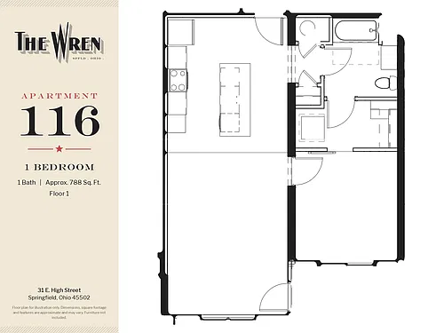 Floor plan WREN-116-1BED-N