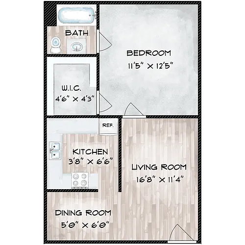 Floor plan 1 Bedroom 1 Bath