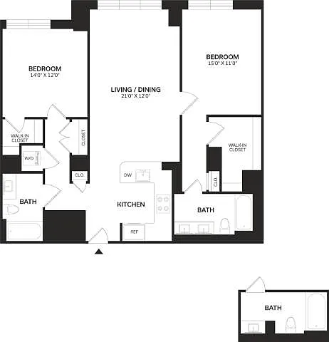 Floor plan 2 Bed/2 Bath-B4-Renovated