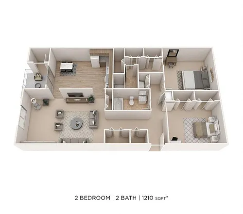 Floor plan Two Bedroom 2 Bath- 1210 sqft
