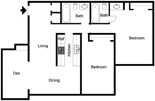 Floor plan 2 Bedroom 2 Bath Den