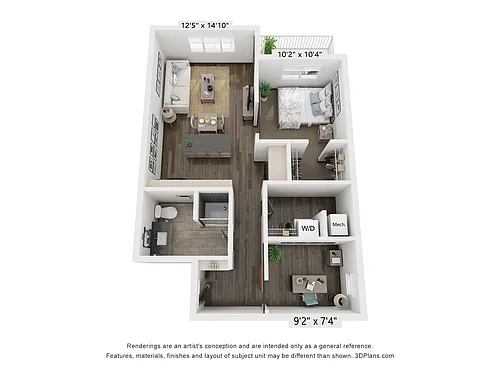 Floor plan 1 Bedroom + Den Standard