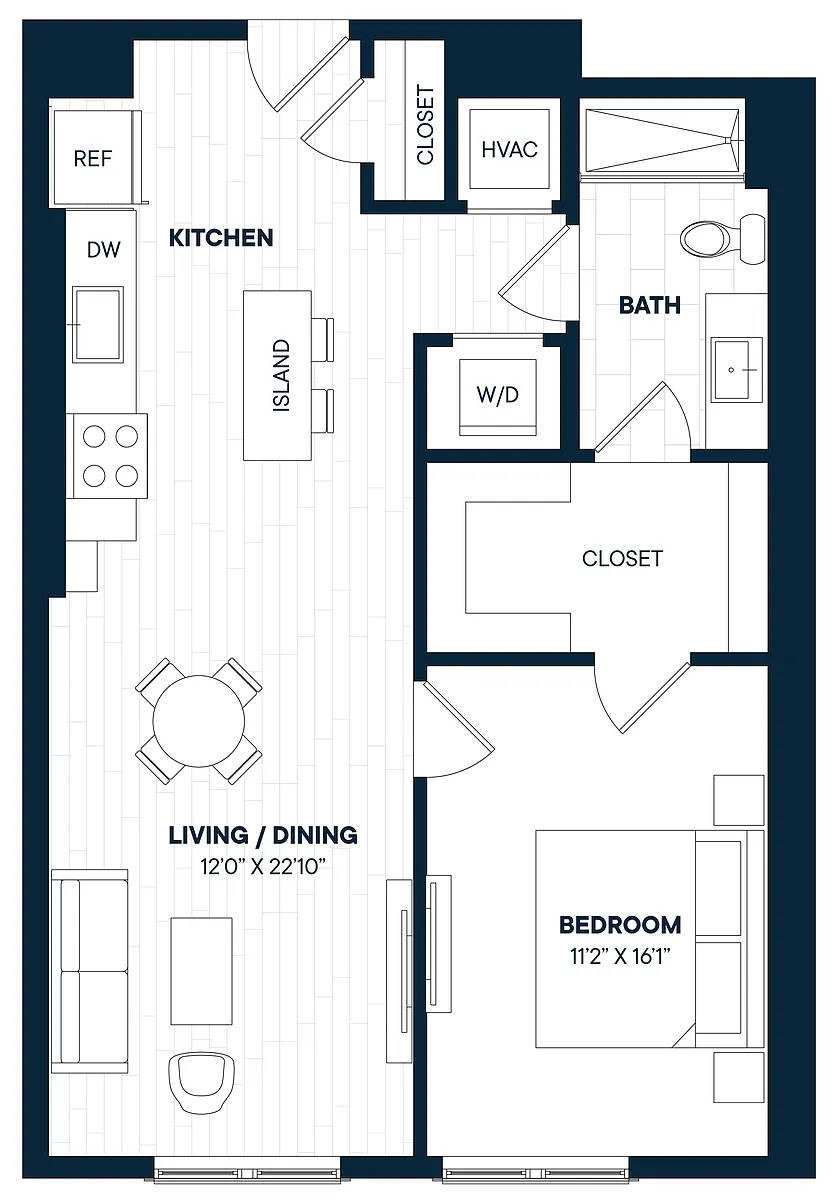 Floor plan 1 Bed 1 Bath-A16-C