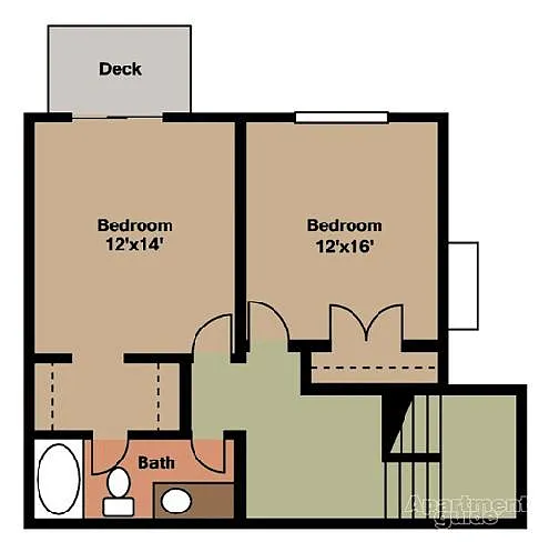 Floor plan Two Bedroom Townhouse w/ Fireplace