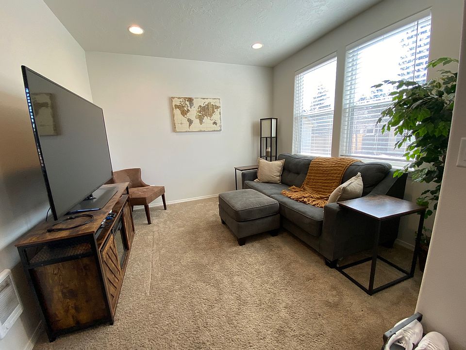 Living room complete with TV and electric fireplace