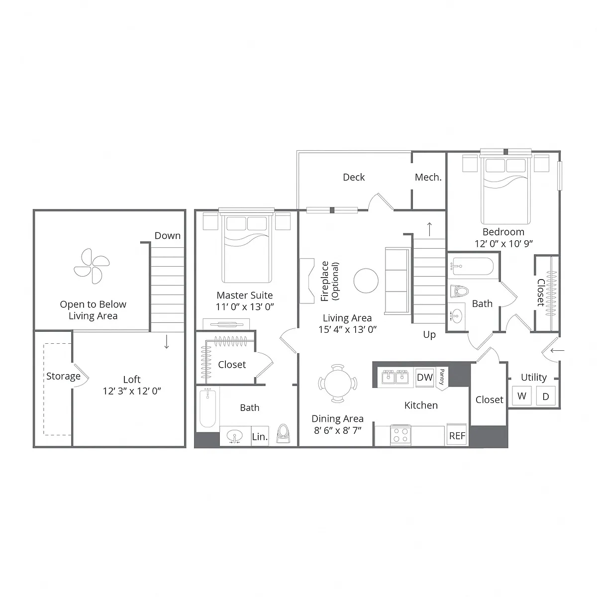 Floor plan 2 Bed/2 Bath Loft-Laurel