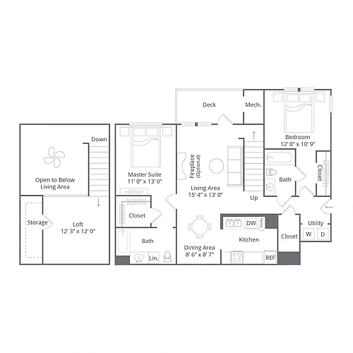 Floor plan 2 Bed/2 Bath Loft-Laurel
