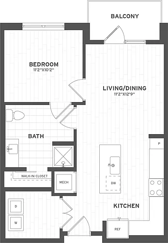 Floor plan 1 Bed/1 Bath ADA-A2A