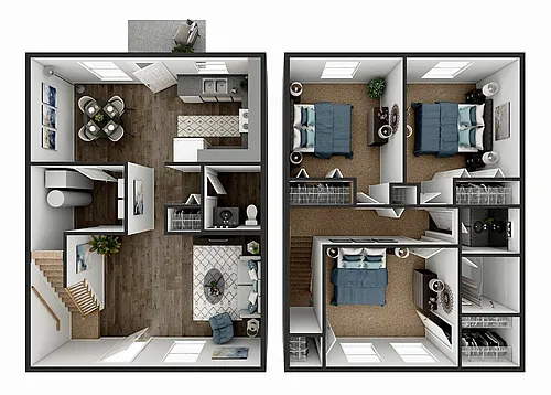 Floor plan Three Bedroom One and a Half Bathroom Townhome 2