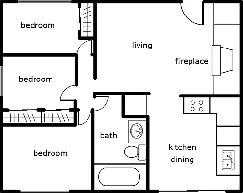 Floor plan 3 Bed 1 Bath