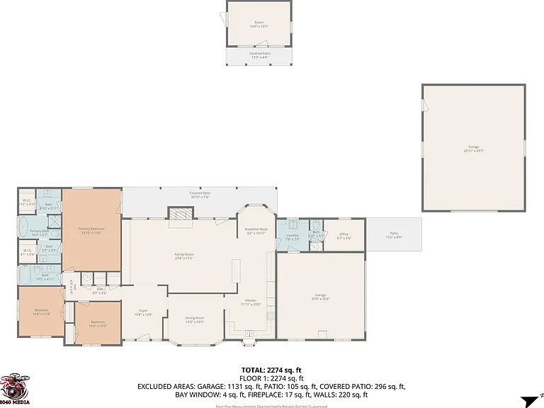 Floor plan for the home, shop and storage building.
