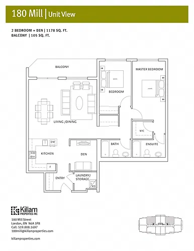 Floor plan 2 Bedroom + Den + 2 Bath