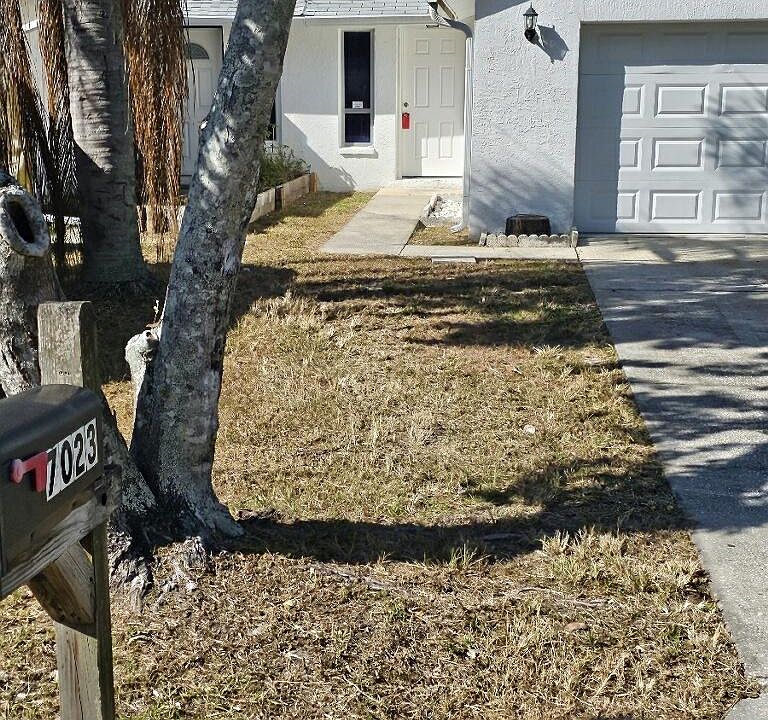 Front walkway and garage