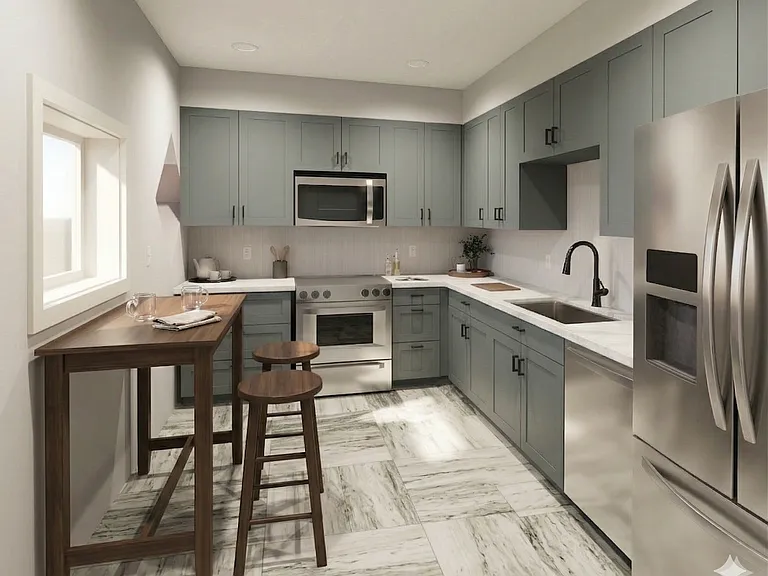 Rendering of Kitchen
Photos shown represent the planned design aesthetic. Please note that finishes and fixtures may vary slightly from the renderings provided.