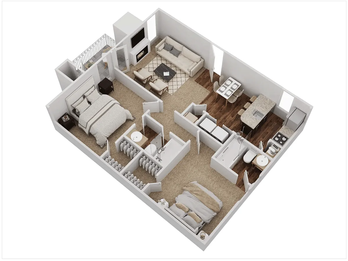 Floor plan 2 Bed, 2 Bath