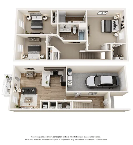 Floor plan 3 Bedroom Townhouse with Main Level Garage