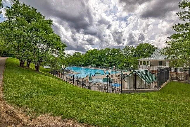 View of the community pool from the walking trail