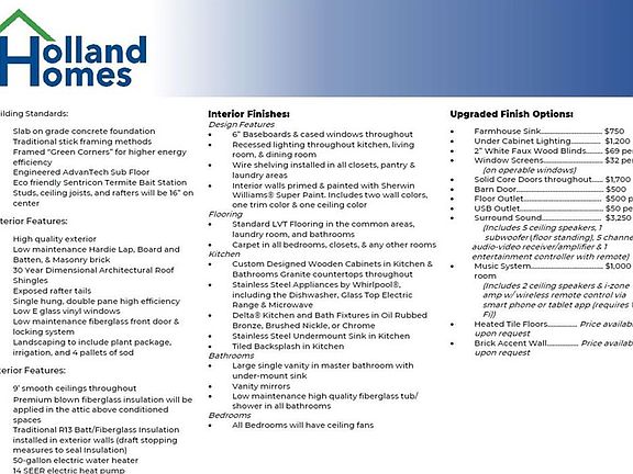 Standard Features and Finishes