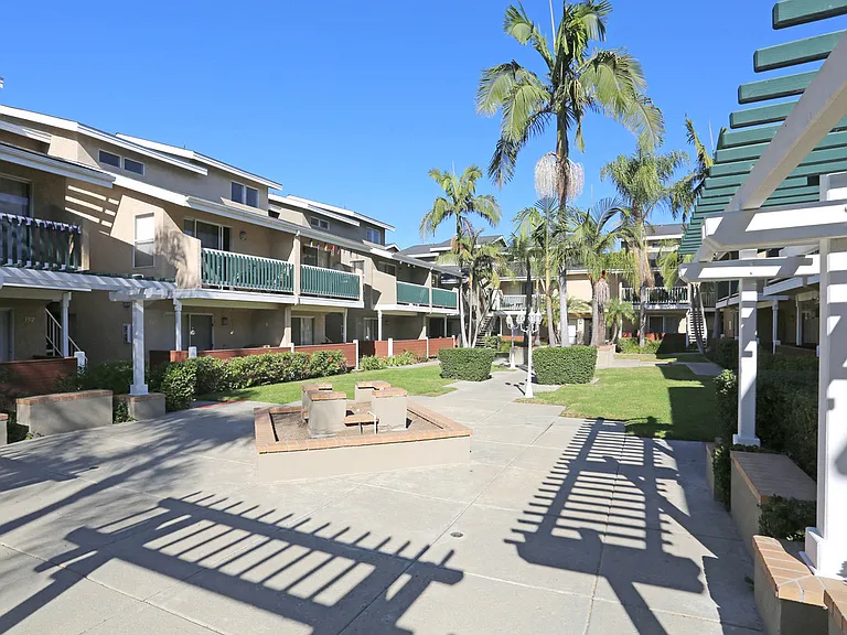 View of courtyard and landscaping in between buildings