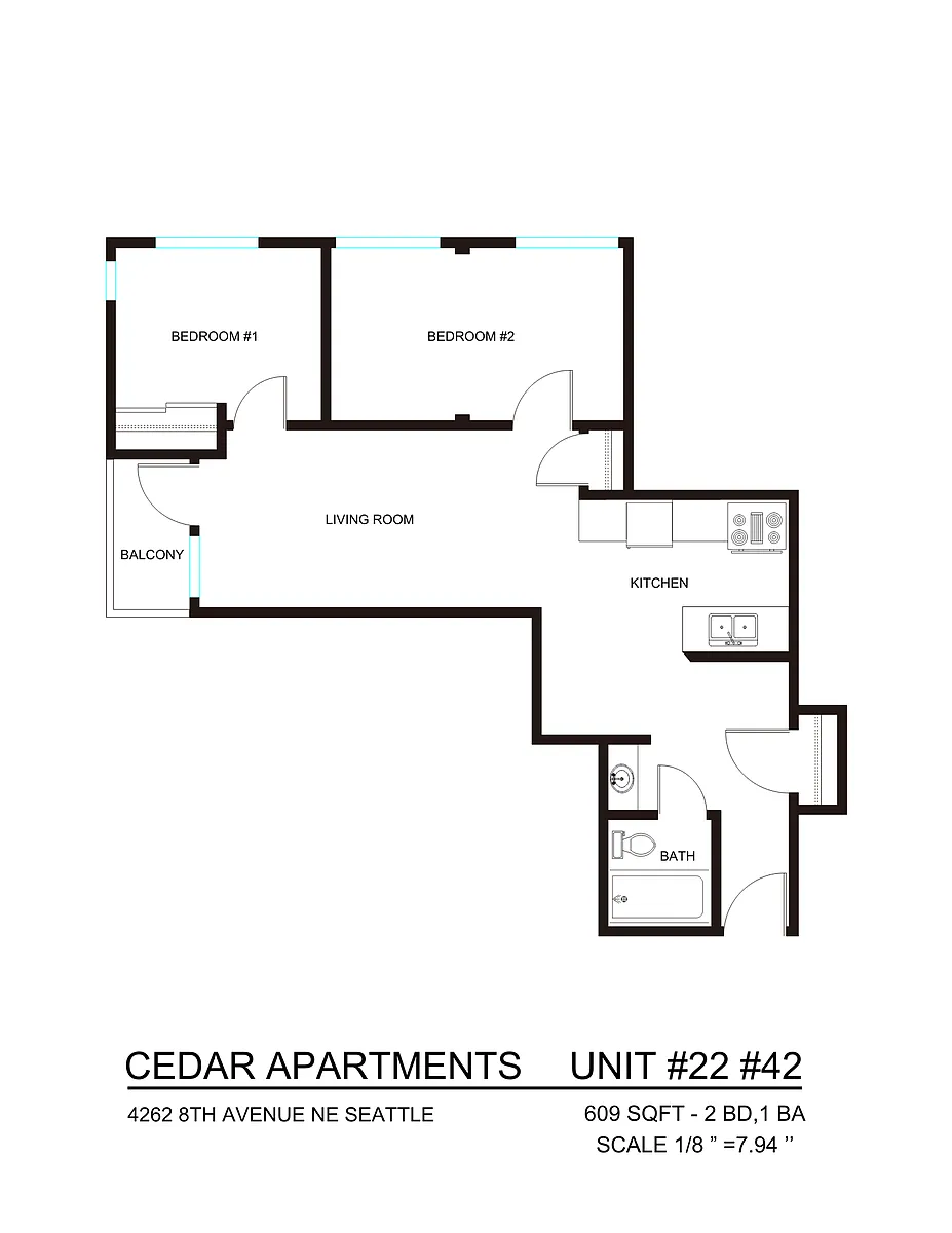 Floor plan 2 Bedroom 1 Bath F