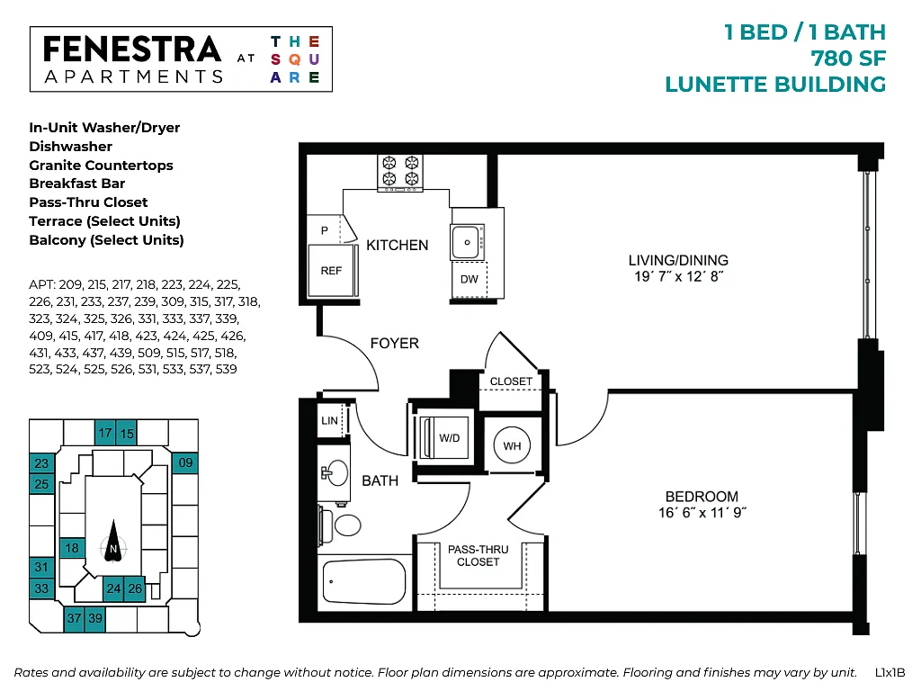 Floor plan Lunette - 1 Bed / 1 Bath