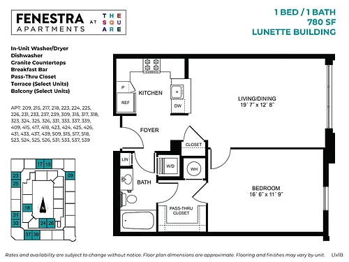 Floor plan Lunette - 1 Bed / 1 Bath