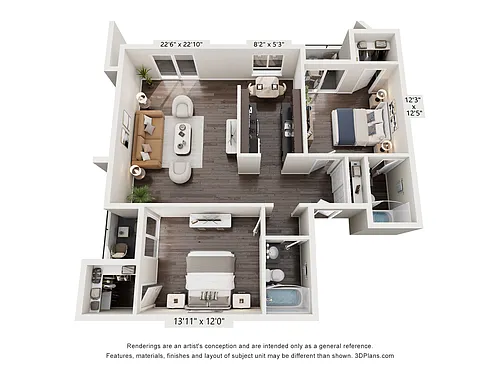 Floor plan 2 Bed, 2 Bath C