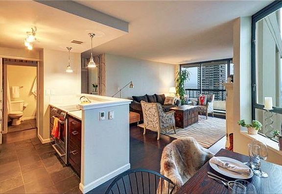 Living room with breathtaking Puget Sound sunset views