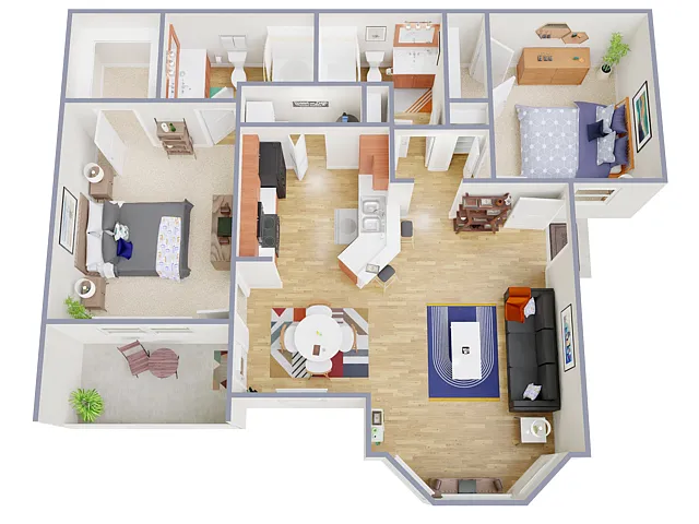 Floor plan 2 Bed, 2 Bath B (140% Income Restricted)