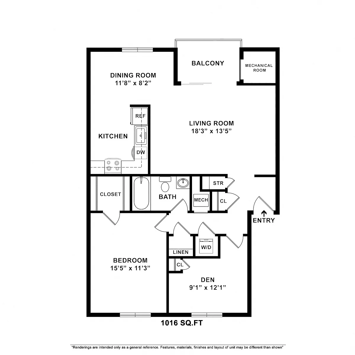 Floor plan 1 Bedroom & Den