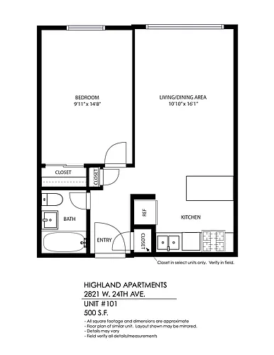 Floor plan 1 Bedroom, 1 bath