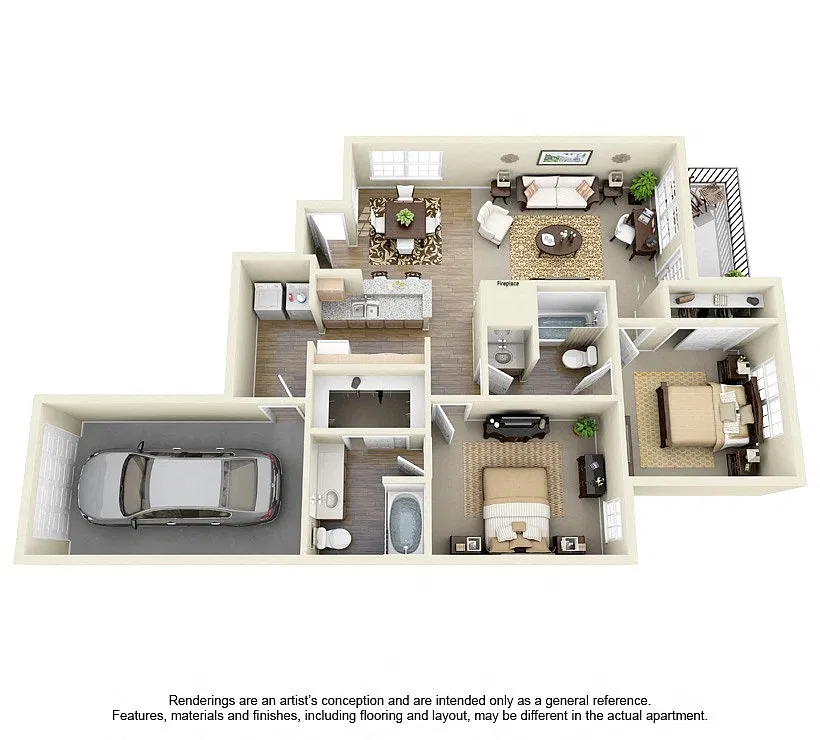Floor plan 2 Bed 2 Bath Medium (With Garage)