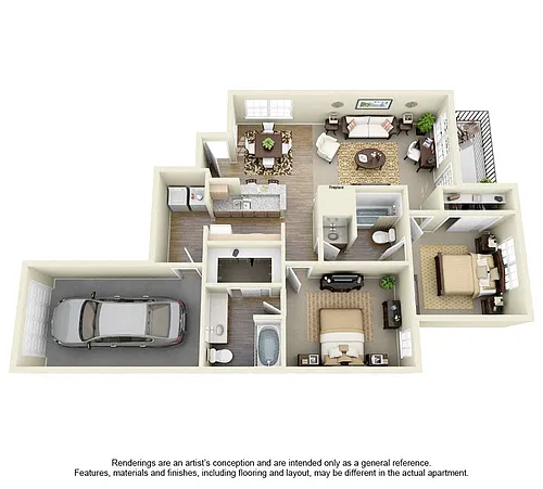 Floor plan 2 Bed 2 Bath Medium (With Garage)